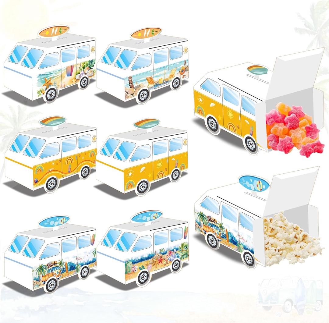 LaVenty 12 PCS Surf Beach Party Favor Bags Boxes Candy Boxes Bags for Summer Birthday Ocean Pool Surf Theme Decorations Baby Shower Treat Bags