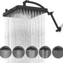 Hibbent Rain Shower Head, 13'' High Pressure Rainfall 5 Spray Mode Showerhead with 16" Shower Head Extension Arm, Solid Brass Adjustable Shower Arm Extender, Waterfall fixed Showerheads, Matte Black