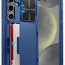 ATATOO for Samsung Galaxy S24 Wallet Case, Built-in Card Holder (Store 4-5 Cards) & Slide Camera Cover & Kickstand, Military Grade Protection, Rugged Silicone Case for Galaxy S24 2024, Blue