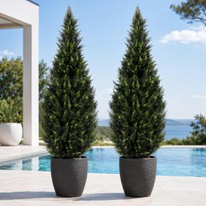 Artificial Cedar Topiary Trees, 6 FT UV Resistant Faux Boxwood Plants,Front Porch Decorations Outdoor,Realistic Evergreen Cypress for Patio Decor Set of 2