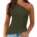 PRETTYGARDEN Womens 2026 Summer Y2K Tops Sleeveless One Shoulder Slim Fit Shirts Ruched Knit Asymmetrical Top Blouse (M)