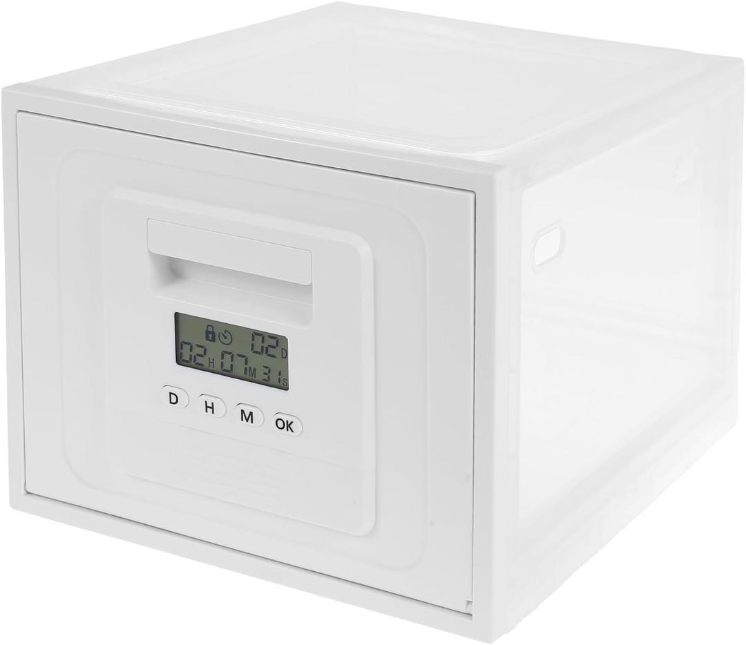 Digital Timed Lock Box, Medicine Locker, Phone Jail Timer, Clear Lock Box, Locking Time Snack Container with 2 Modes, 3.6 Gallons, Kitchen Clear Lockable Safe Box, 11.9x 9.3x 7.6 in, White