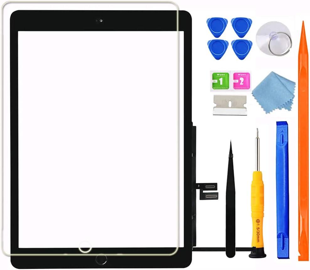 for iPad 7/8 (7th 8th Gen) Screen Replacement Digitizer Touch Glass 10.2", for 7th 8th Generation A2197 A2198 A2200 A2270 A2428 A2429 A2430, Full Repair Kit+Home Button[No TouchID Chip] (Black)