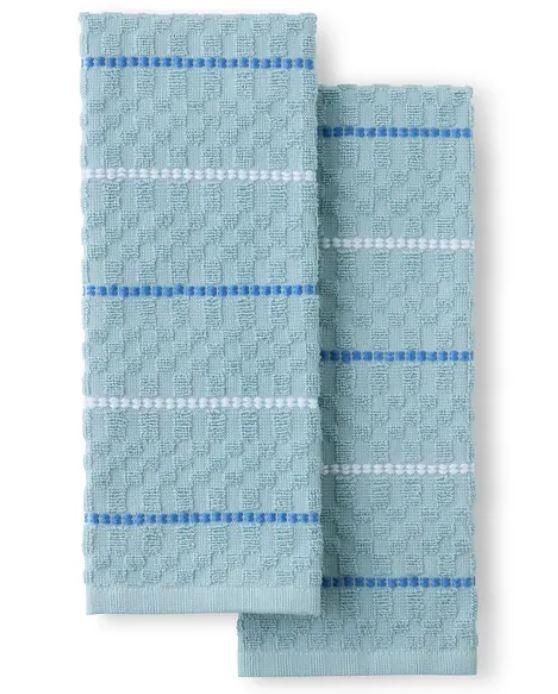 FIESTA Botanical Floral Kitchen Towel 2-Pack Set, Sky Blue