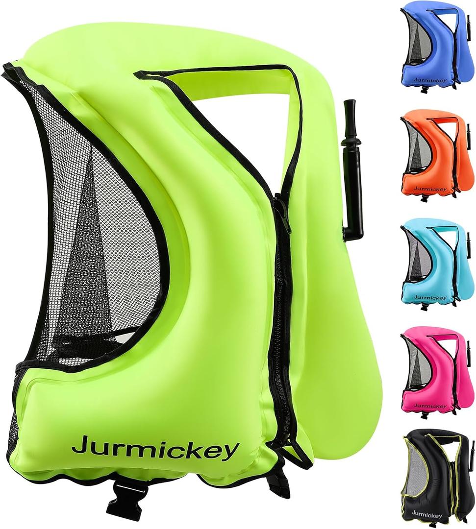 Snorkel Vest for Adults, Inflatable Snorkeling Vest for Men & Women, Portable Swim Jacket & Buoyancy Vest for Snorkeling, Swimming, Kayaking, Boating (green)