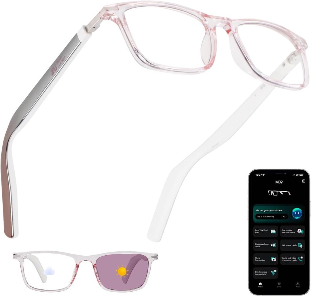 AI Glasses for Women, Bluetooth Glasses with 164 Languages Real-Time Translation, Color-Changing Lenses, Lightweight Thin Temples Free App, Stylish Wearable Tech Glass for Travel & Everyday Wear