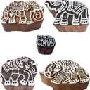 Royal Kraft Elephant Wooden Printing Stamps (Set of 5) - DIY Henna Fabric Textile Paper Clay Pottery Blocks Htag2201