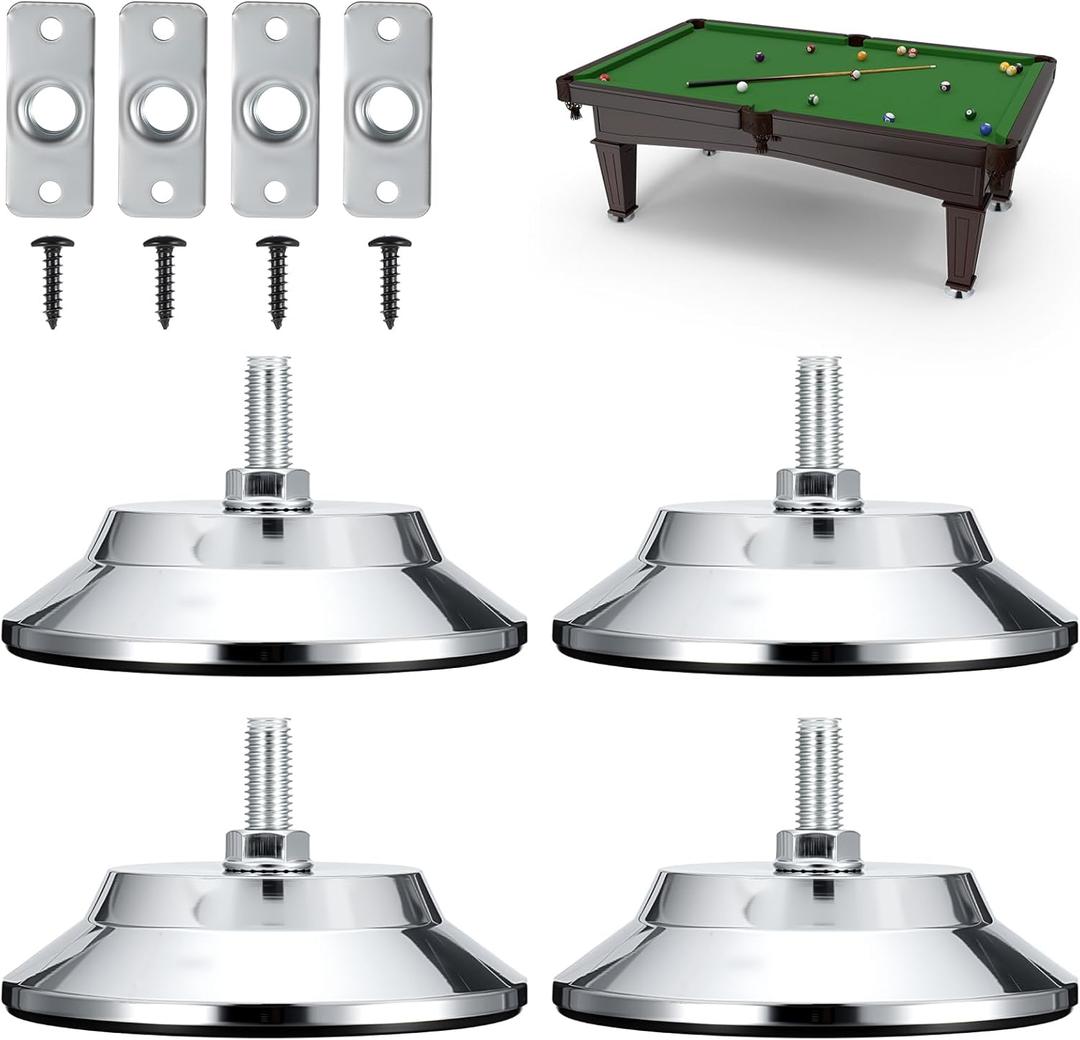 4 PCS Heavy Duty Billiard Table Leg Levelers, Adjustable Height 5 Inch Metal Leveling Feet, Furniture Leveling Risers with PE Base for Pool Table, Soccer Table, Air Hockey Table