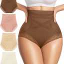 Women's Underwear 4 Pack High Waisted Tummy Control Ladies Panties with Lace Comfortable Briefs Full Coverage (Large, Multicolor)