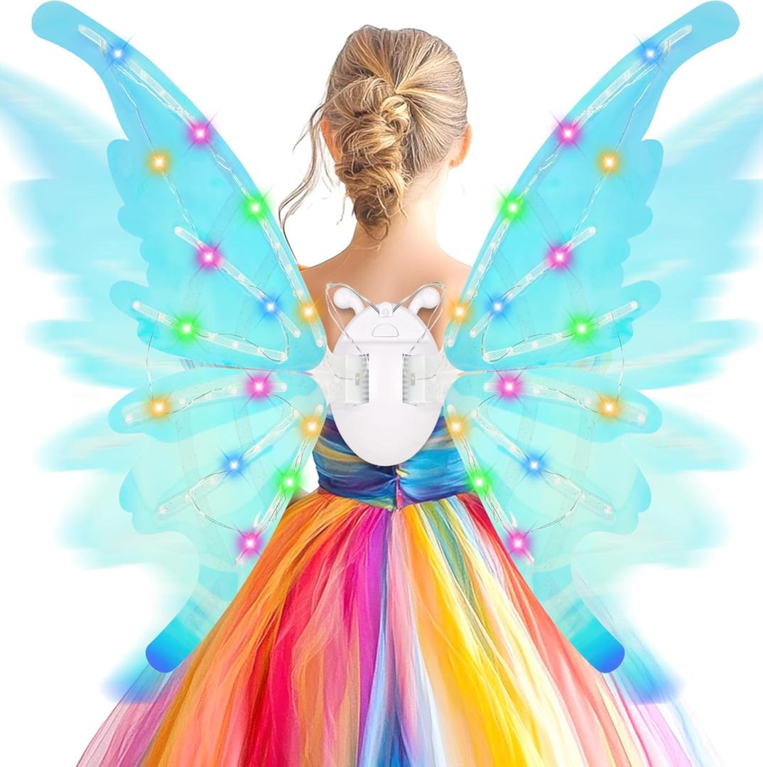 Light Up Butterfly Wings with LED Lights,Electric Fairy Angel Wings for Girls,Pet Sparkling Glowing Wings for Dog,Toy for Kids as Birthday Christmas Gift,Cosplay Princess Dress Up Party