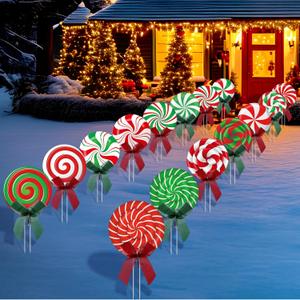15 Pcs Christmas Outdoor Yard Signs Candy Decorations Outdoor Christmas Decorations Xmas Yard Lollipop Candy Hanging Ornaments Stakes Holiday Garden Sign Cardboard for Party Porch Lawn Walkway Decor