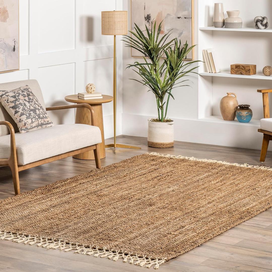 Nuloom Raleigh Natural, 5' x 8', Handmade, Jute & Wool, Soft and Textured, High Traffic, Stain Resistant, Easy Clean, Durable Area Rug for Bedroom, Living Room, Dining Space, Den, Foyer, Entryway