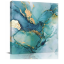 Turquoise Marble Canvas Print Wall Art Abstracts Gold Green Gradient Stone Texture Framed Canvas Art Wall Decor Pictures Painting Morden Artwork for Living Room Bedroom, Ready to Hang - 40×30