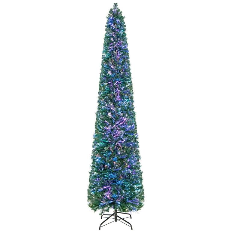 8 FT Pre-Lit Artificial Xmas Tree with Colorful Fiber Optics & 889 PVC Branch Tips
