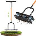 Manual Lawn Aerator, All Metal 21 Tines, Self-Clean | Heavy-Duty All Metal, Spring-Loaded Self-Clean, Adjustable Height for Garden, Lawn, Yard