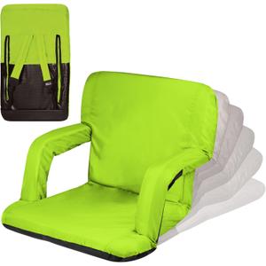 PICNIC TIME Ventura Portable Reclining Stadium Seat with Back Support, Folding Bleacher Chairs with Back and Cushion, Thick Padded Stadium Seat and Armrest and Six Backrest Positions, (Lime Green), Standard