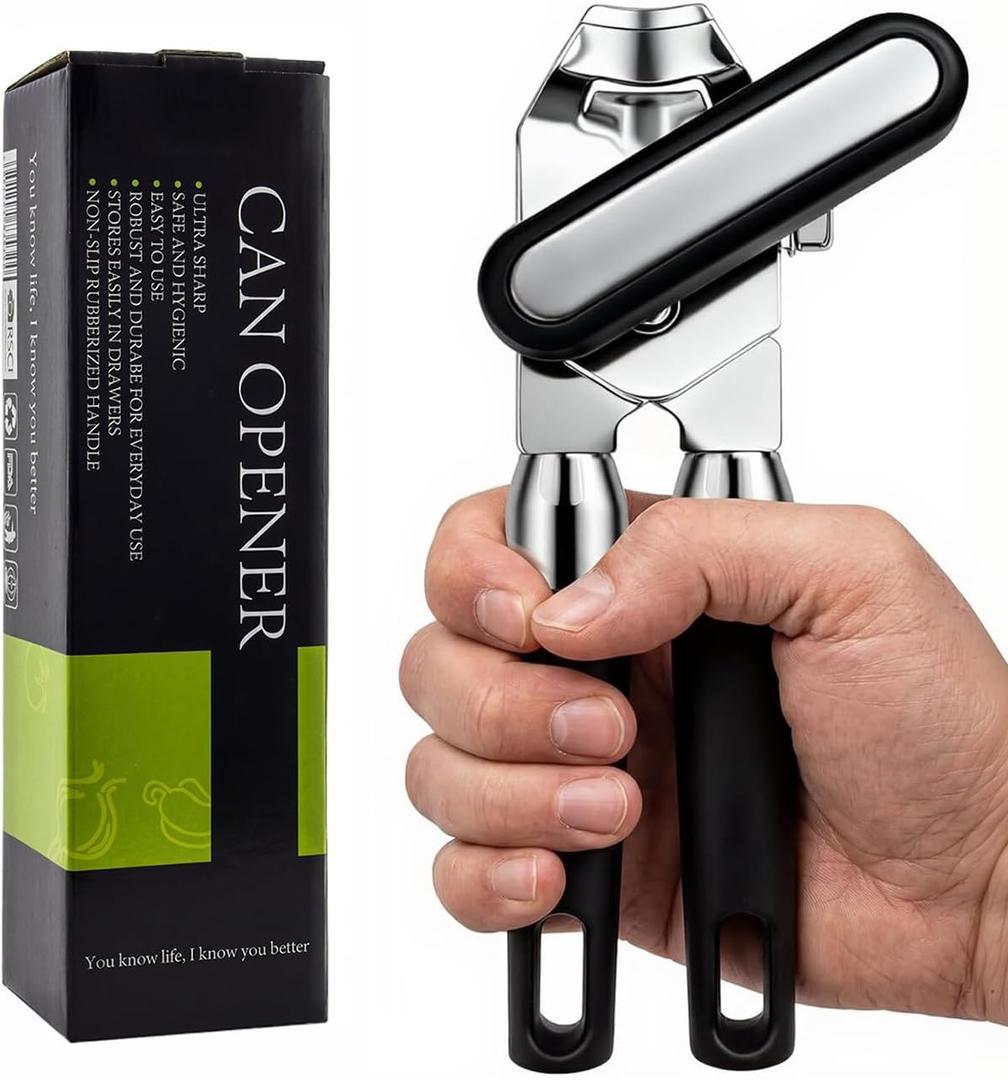 Heavy Duty Manual Can Opener with Magnet - Smooth Edge Hand Held Safety Can Opener& Bottle Opener, Ideal Gifts for Seniors & Can Openers for Seniors Soft Comfortable Handle, Large Handheld Turn Knob