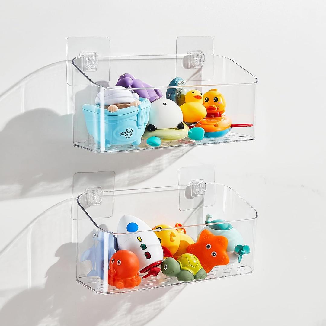 Bath Toy Storage Holder for Bathtub, Clear Bath Toy Organizer Large Capacity Bathtub Toy Storage Shower Caddy for Bathroom (2 Large)