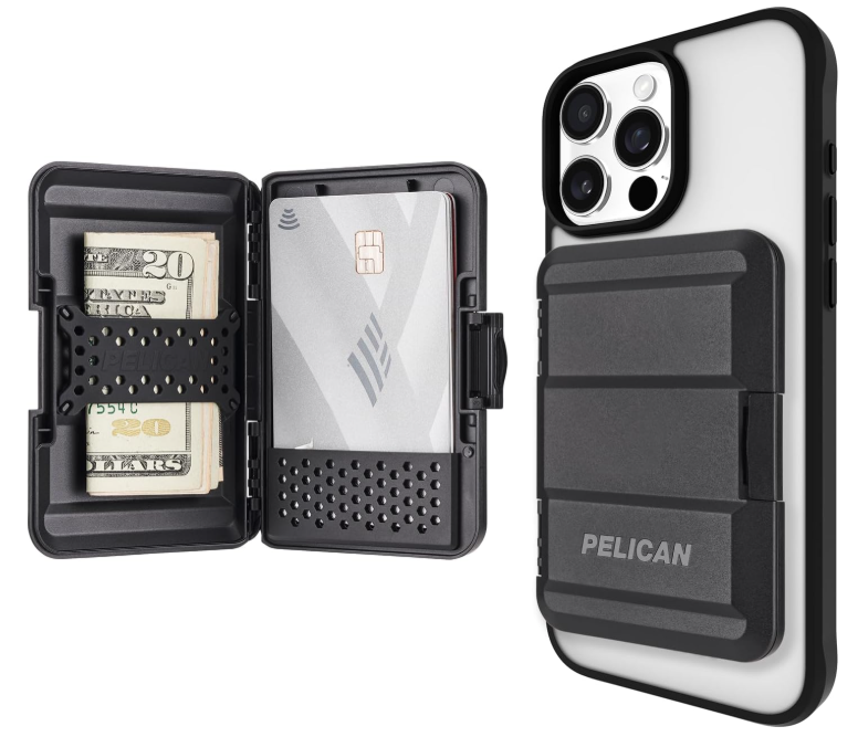 Pelican MagSafe Wallet for iPhone - Heavy Duty MIL-STD Snap-On Phone Magnetic Wallet and Phone Card Holder - Detachable and Slim Hard Case for iPhone 17 Pro Max /16 Pro Max/15/14/13/12 Series - Black
