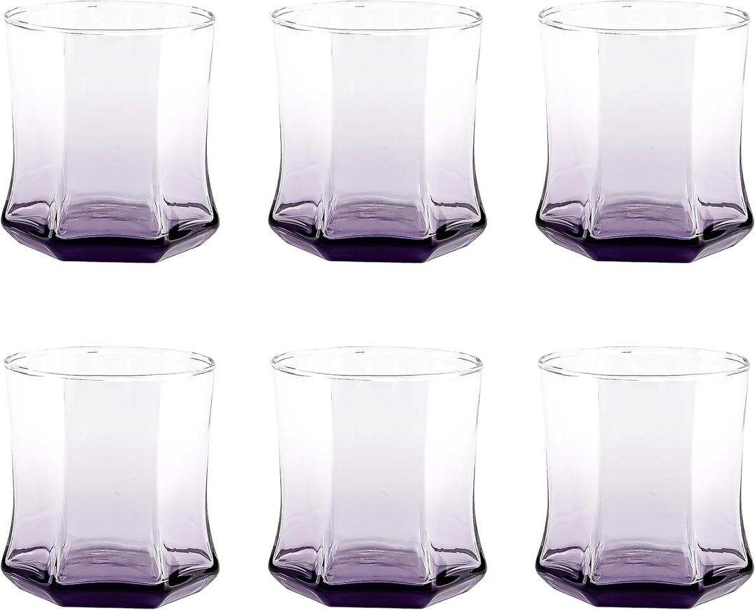 CREATIVELAND Solid Color Drinking Glasses Set of 6, 9.15 OZ Wind-blown Ripples Glass Tumbler Glassware for Water, Juice, Different Options for Home, Restaurant, Hotel, Bar,Purple