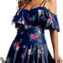 COCOPEAR Women's One Piece Flounce Swimsuit Off Shoulder Bathing Suit Tummy Control Swimdress 3XL