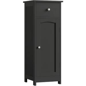 Iwell Bathroom Storage Cabinet, Small Bathroom Floor Cabinet with Drawer & Storage Shelf, Free-Standing Organizer Cabinets for Hallway/Living Room, Black, 11.8"L*11.8"W*31.5"H