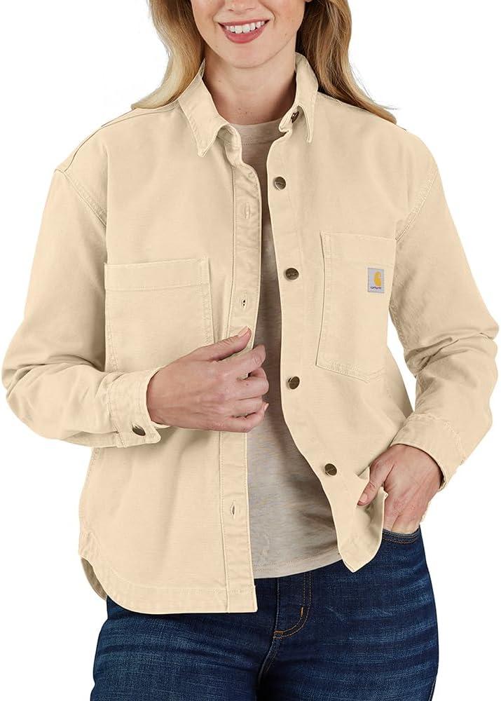 Carhartt Women's Rugged Flex Loose Fit Heavyweight Duck Overshirt (Beige, L)