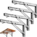 2 x Storystore Folding Shelf Brackets - 12Inch Heavy Duty Stainless Steel Collapsible Shelf Bracket for Bench Table, Space Saving DIY Bracket, Max Load: 550lb