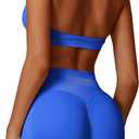 ABOCIW Workout Sets for Women 2 Piece seamless Halter Sports Bra Scrunch Butt Impact Shorts Gym Yoga Outfits (Medium, Electric Blue)