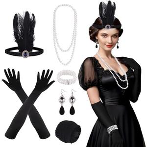 FEPITO 1920s Accessories Set for Women Flapper Headpiece Headband