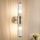 Modern Vanity Light Fixture, Brushed Bronze Wall Sconce with Glass Rod Shades, 2-Light Bathroom Mirror Lighting for Bronze Bathroom Light Fixture & Makeup Application (Bulbs Not Included), 19.69 inch