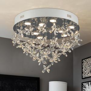 9-Lights Modern Chandelier K9 Crystal Lighting Fixture,20 Inch Round Silver Stainless Steel Flush Mount Ceiling Lights for Bedroom Foyer Hallway Dining Room,GU10 Bulbs Include, D20"
