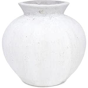 Grey Textured Ceramic Vase – Embossed Tall Decorative Vase for Home Décor, Table Centerpiece, Rustic Boho Farmhouse Style – 12” Wide x 11.8” High