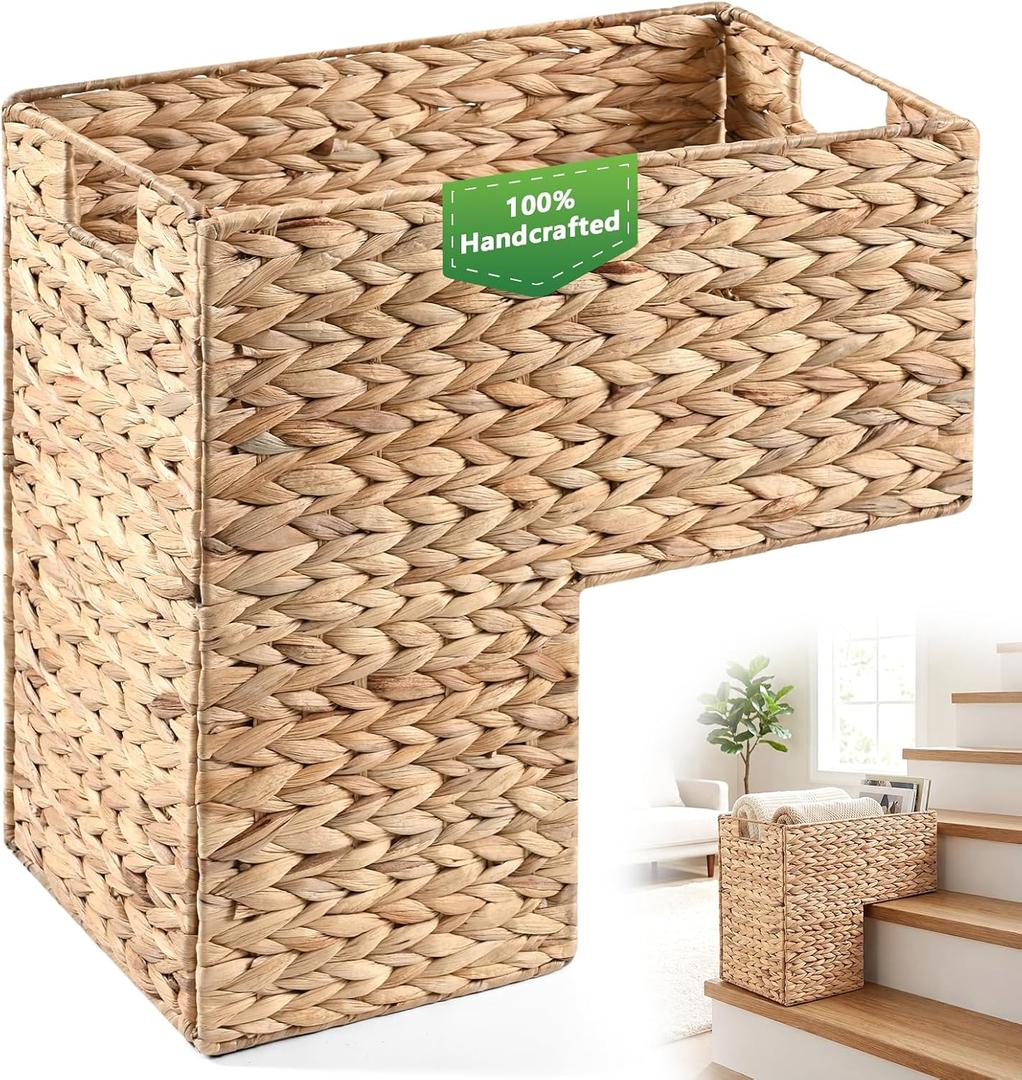Livole Handwoven Water Hyacinth Stair Basket for Carpeted & Wooden Stairs
