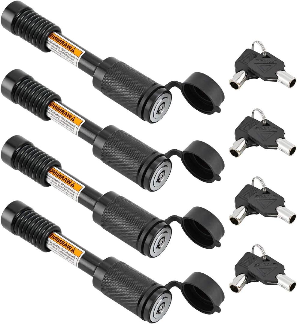 METOWARE Trailer Hitch Locks Receiver Lock Keyed Alike Fits Class III IV 2" 2-1/2" Receiver with 5/8" Dia 3-1/2 Long Pin and Anti-Rattle Rubber O-Rings, for Trailer Truck Car Boat (4 Pack) (Black)