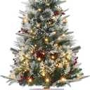 3 Ft Pre-Lit Christmas Tree, Artificial Christmas Trees with Lighting, Xmas Trees with 78 Led Lights, Christmas Decoration for Home, Office, Easy Assembly (Snow Base-)