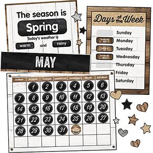 Schoolgirl Style Industrial Chic 95-Piece Calendar Bulletin Board Set, Farmhouse Monthly Calendar with Numbers, Birthdays and More, Rustic Farmhouse Calendar Bulletin Board Set for Classroom 2 Pack
