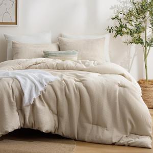 Bedsure Beige King Bed Comforter Set, Waffle Breathable Bedding Set, All Season Comforter with 3 Pieces, 1 Waffle Weave Comforter (104"x90") and 2 Pillowcases (20"x36")
