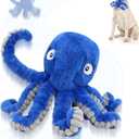Interactive Dog Octopus Toy, Upgrade Automatic 1.5H Jumping Ball with Motion Activation for Small Large Dogs, 2 in 1 Rechargeable Move & Tug Plush Toy Pets Keep Busy, No Music (Blue Crinkle)