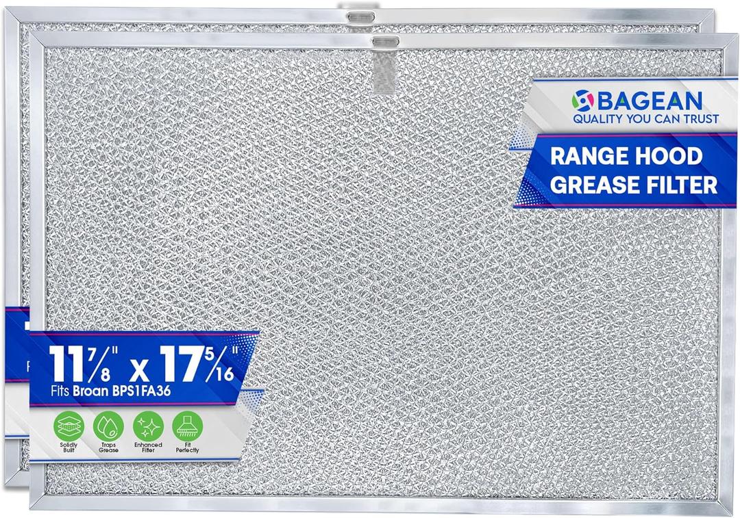Bagean Stove Hood Vent Filter 11.8" x 17.35" BPS1FA36 Compatible with Broan Range Hood Filter Replacement - Fit's Allure Range Overhead Aluminum Screen - Blocks Grease & Filters Over Oven Air (2-Pack)