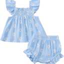 Jecson Newborn Baby Girl Summer Clothes Infant Girl Outfits Sleeveless Ruffle Top and Bloomers Shorts Set 0 12- 18  Month (Blue)