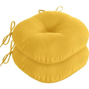 downluxe Bistro Chair Cushions for Patio Furniture, Water-Resistant Round Outdoor Chair Cushions Set of 2 with Non-Slip Ties, 15" x 15", Yellow