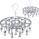 2 Pack Clothes Drying Rack with 24 Clips, Stainless Steel Clothes Drying Hanger, Swivel Windproof Round Dry Rack, Heavy Duty Underwear Hanger for Indoor Outdoor Wet and Dry (Grey)