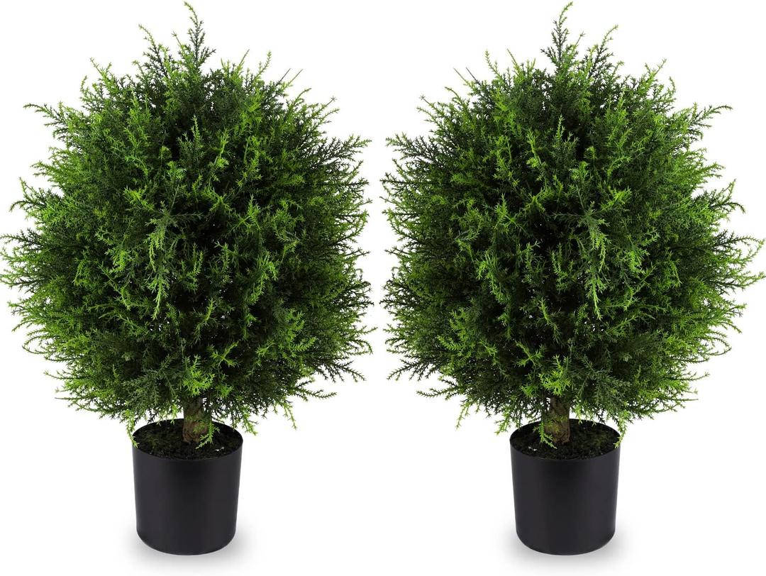Artificial Topiary Cedar Ball Tree 20'' Fake Cedar Potted Plants Artificial Shrubs Bushes Ball Tree for Indoor Outdoor Home Garden Decor (2 Pack)