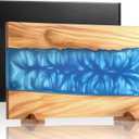 Annie & Mia Design Blue Epoxy Resin Magnetic Knife Holder Block Made of Premium Olive Wood without Knives Decorative Kitchen Knife Block Resin River Design, Wooden Knife Block Strong Magnets