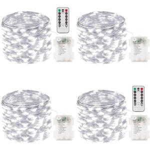 4 Pack 100 LED Fairy Lights Battery Operated with Remote, 33FT Waterproof Twinkle Lights with Timer & 8 Modes, Fairy String Light Outdoor Indoor for Bedroom Classroom DIY Christmas Decor (Cool White)