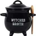 Ebros Ceramic Wicca Hocus Pocus Witch Black Cauldron Magical Witches Broth Dipping Or Condiment Bowl Or As Large Mug 18oz With Broom Spoon Serveware Set Halloween Party Hosting Accent
