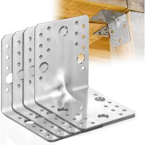 Shimeyao 4 Pcs 4x4x3-1/2 Steel L Bracket 1.7mm Thick Metal Angle 90 Degree Reinforcing Rib Corner Brace Heavy Duty Metal Corner Brace Shelf Brackets for Wood Shelf Furniture Cabinet