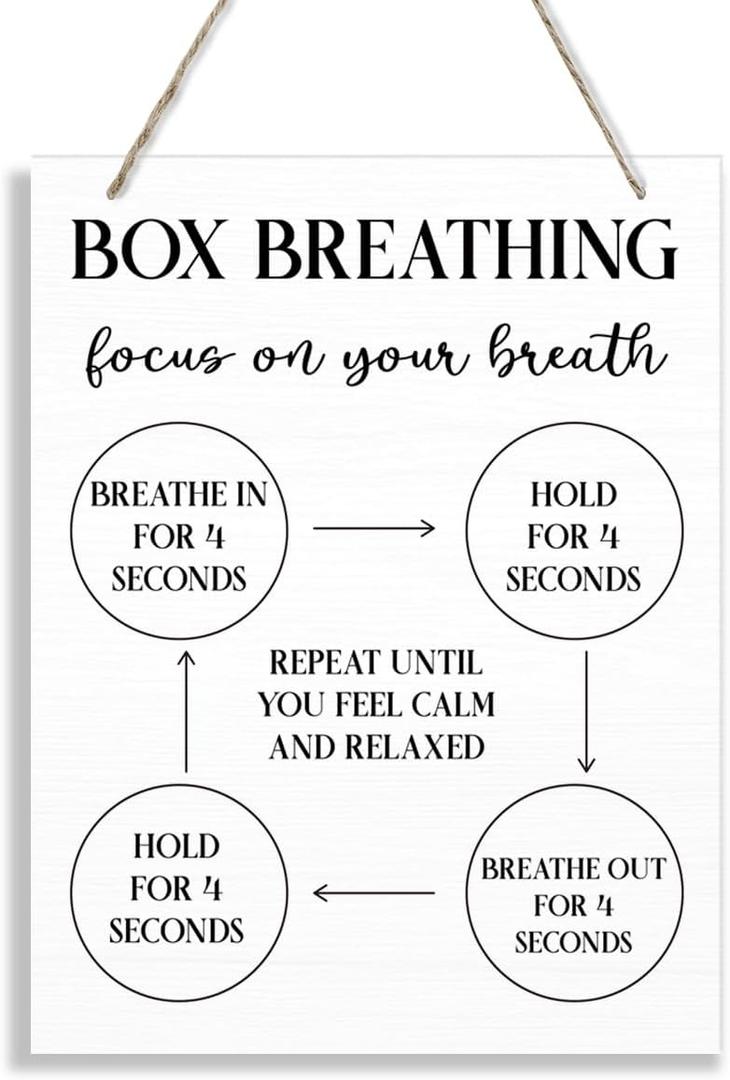 Box Breathing Sign, Focus On your Breath Sign, Therapy Decorations, Hanging Wooden Plaques Decor, Calming Down Corner Decor, Coping Skills Sign Decorate, School Counseling Room Decors (08)