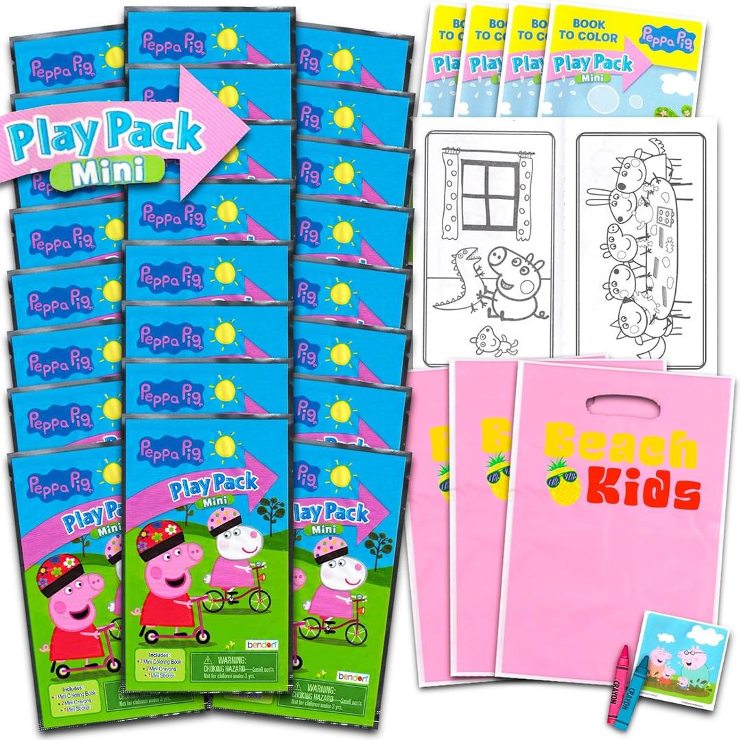 Peppa Pig 24 Count Mini Party Favors - Grab n Go Play Packs with Coloring Pages, Stickers & More (Peppa Pig Birthday Party Supplies)